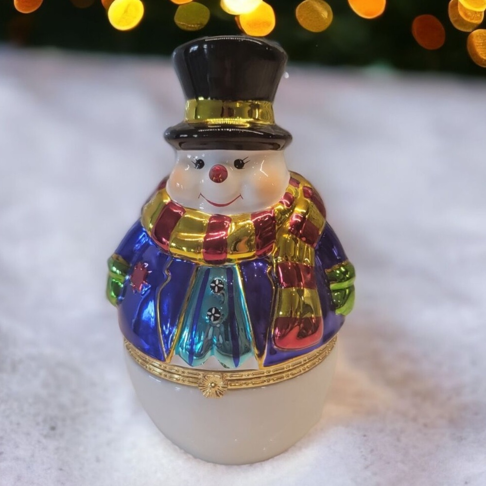 Retired “Chills Wills” Snowman 2004 Ceramic Hinged Candy Dish